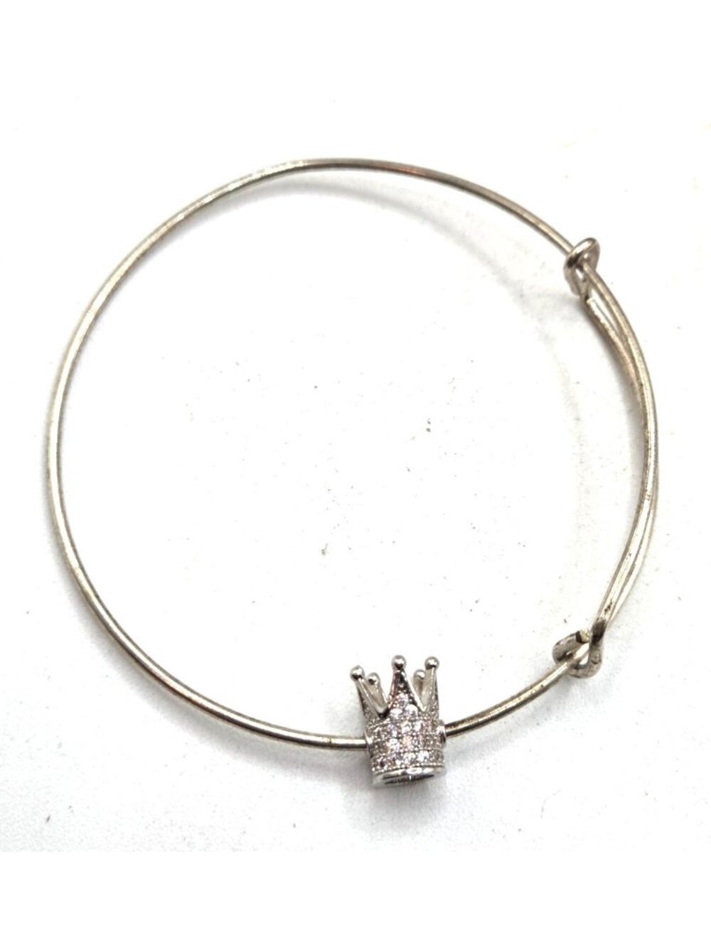 Crown Charm Silver Bangle Bracelet With Adjustable Fit